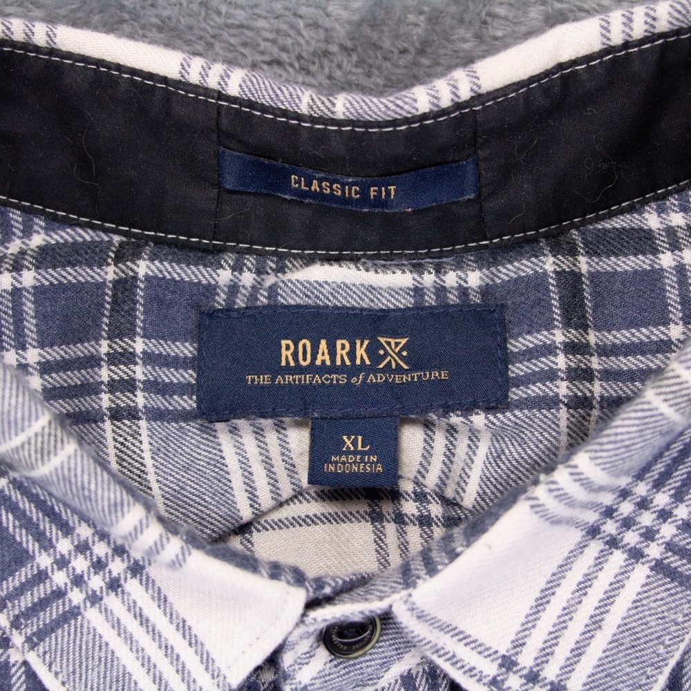 Roark Mens XL‎ Classic Fit Blue White Plaid Flannel Long Sleeve Shirt Cotton - Picture 5 of 15